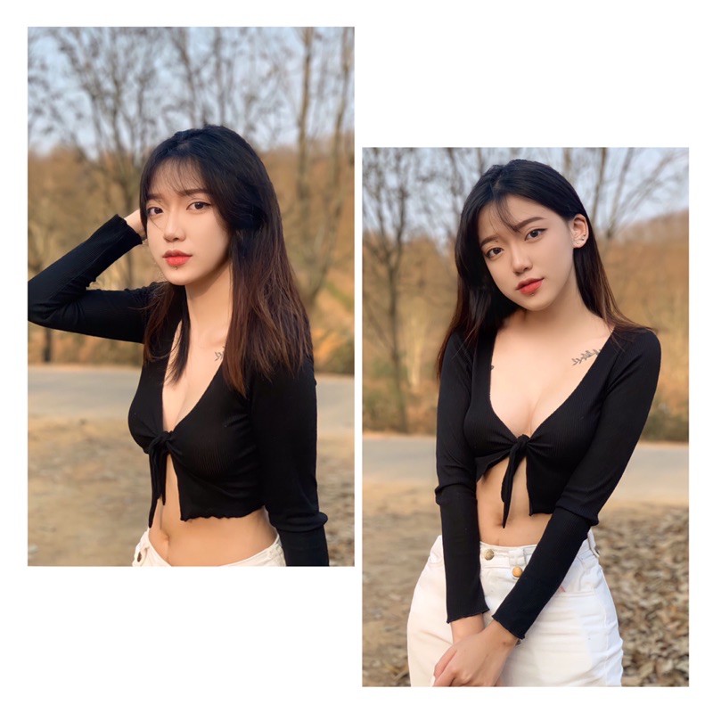 GILLBABY | Áo croptop ôm body tay dài sexy thắt nơ ngực sang Chảnh đi Chơi đi Bar  (JESSIE TOP)