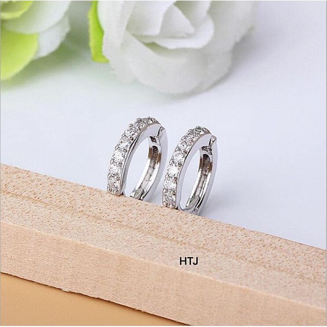 Khuyên tai vòng tròn gắn đá nhỏ - Bông tai tròn Bibi silver - BBS