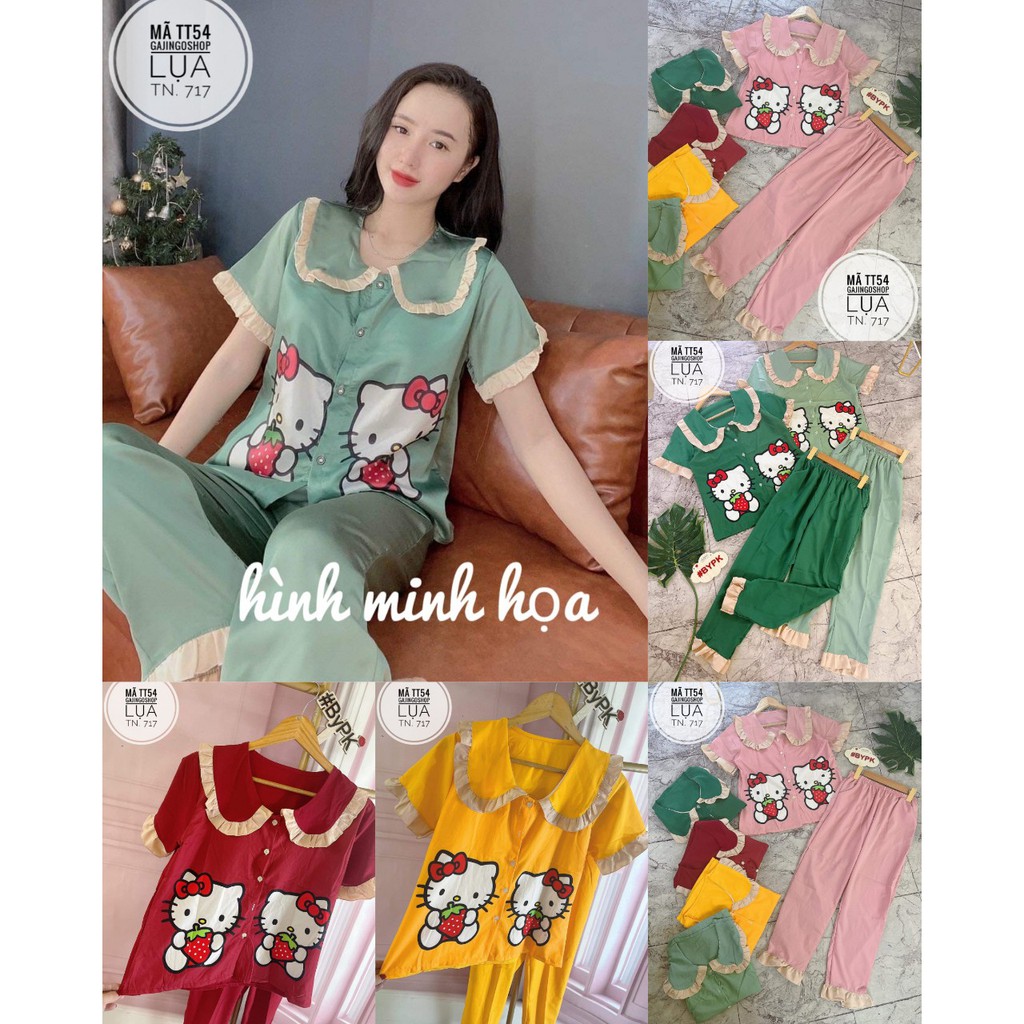 TT54- SET BỘ TIỂU THƯ DƯỚI 58 KG - SET BỘ PIJAMA MÈO KITTY HOT ( Hình thật)