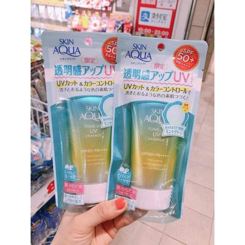 Kem chống nắng Skin Aqua Toneup UV Essence - màu xanh mint