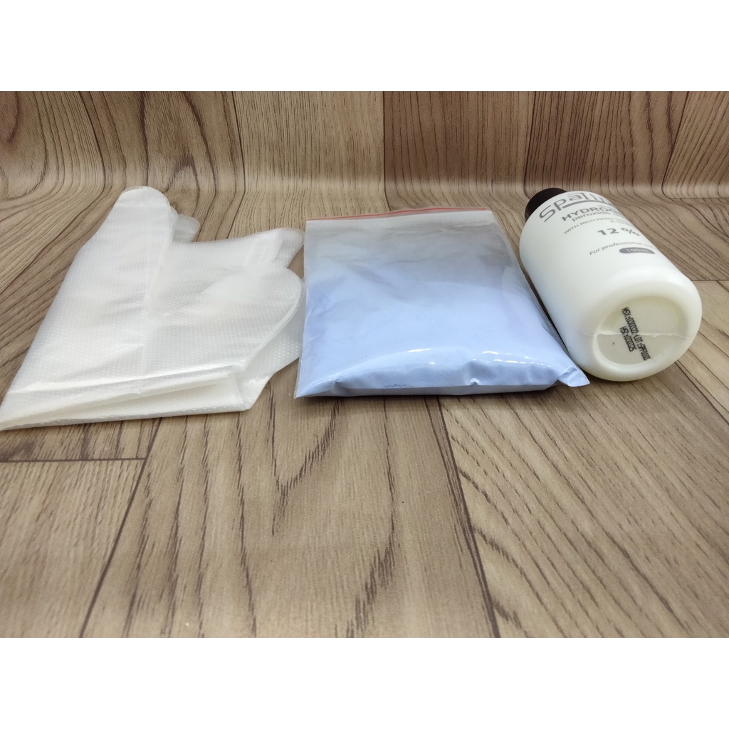 Combo 100gram Bột tẩy, 100ml oxy, bao tay