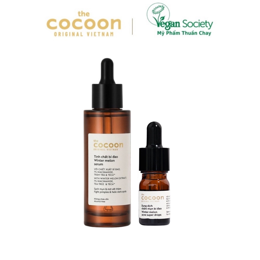 Bộ tinh chất bí đao cocoon 70ml + Dung Dịch Chấm mụn bí đao cocoon 5ml - Vegan Society