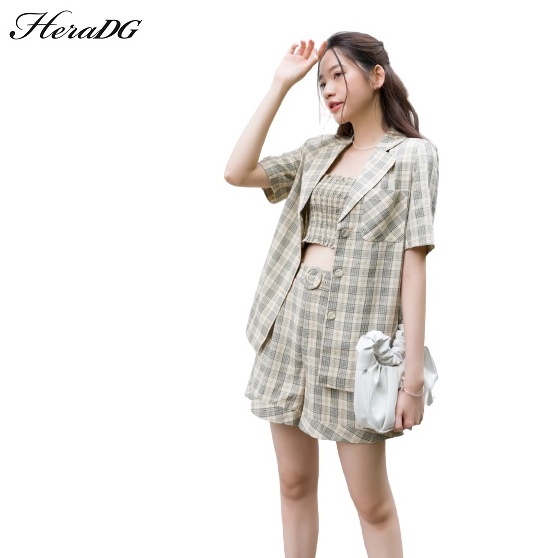 Áo blazer cổ 2 ve xanh kẻ caro HeraDG - STBA034A-S