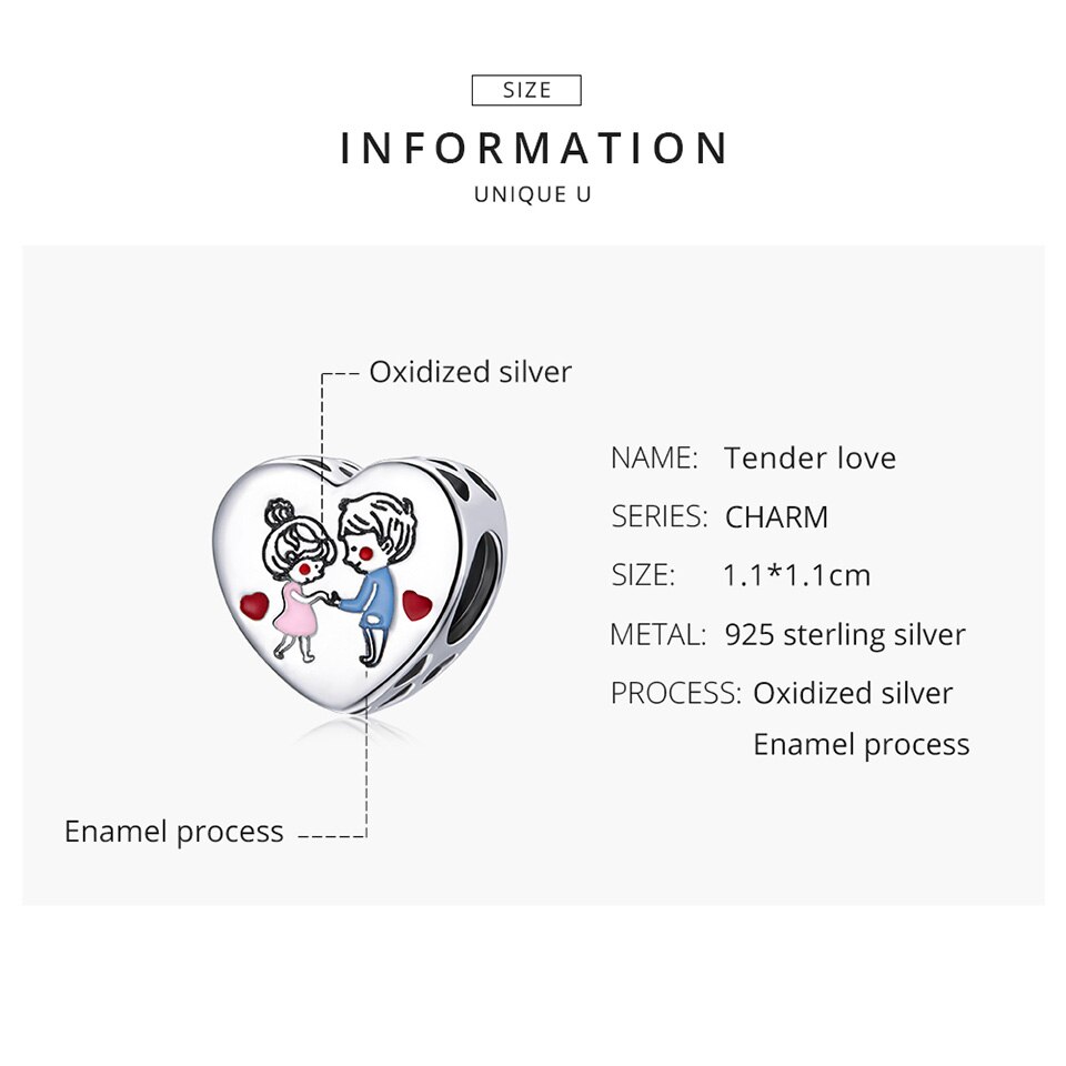 BAMOER Hạt Charm Bạc 925 Hình Trái Tim Dùng Làm Trang Sức Cho Nữ DIY SCC1744