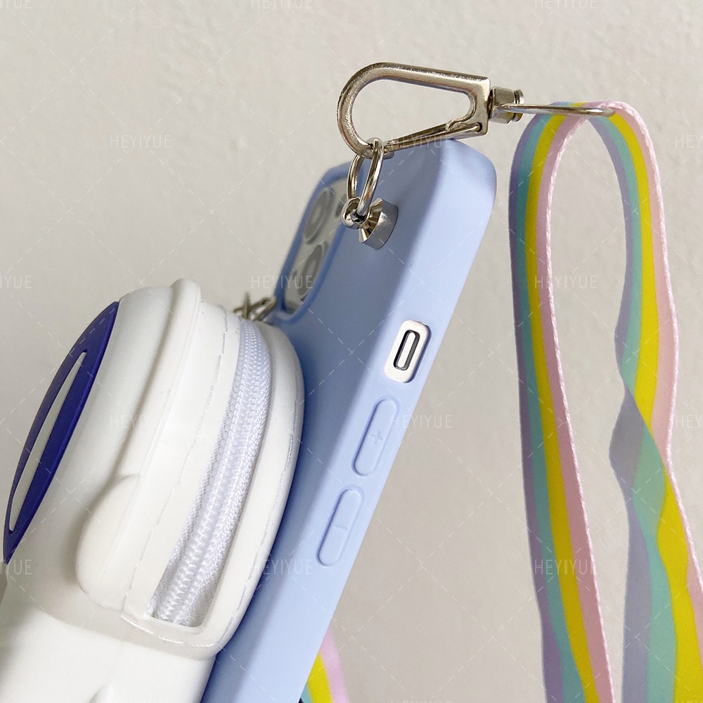 Ốp Điện Thoại Silicon Hình Phi Hành Gia 3D Kèm Dây Đeo Cho iPhone 14 11 12 13 Pro Max 8 7 6 Plus Xr Xs Max Xs X SE 2020 5