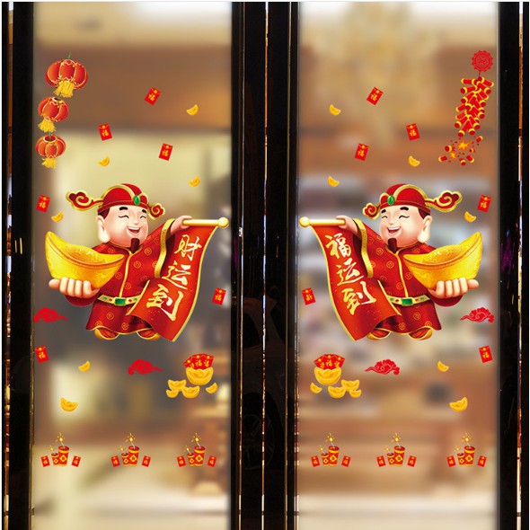 Decal trang trí tết - Thần Tài Phú Qúy đón tết