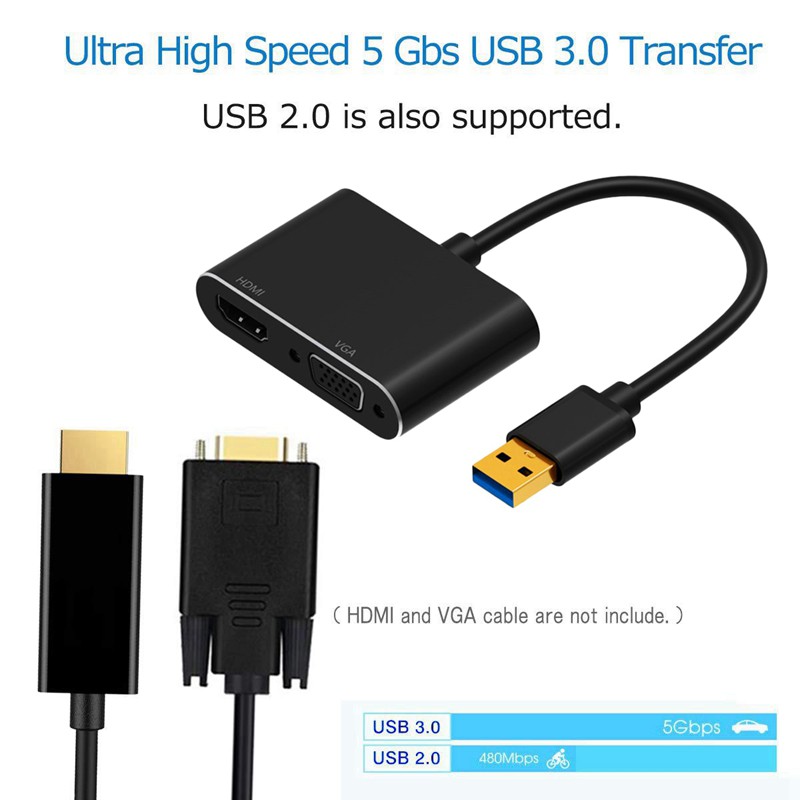 (Đang Bán) Bộ Thiết Bị Chuyển Đổi Usb 3.0 Sang Vga Hdmi Vga 1080p Cho Windows 7 / 8 / 10 (Black)