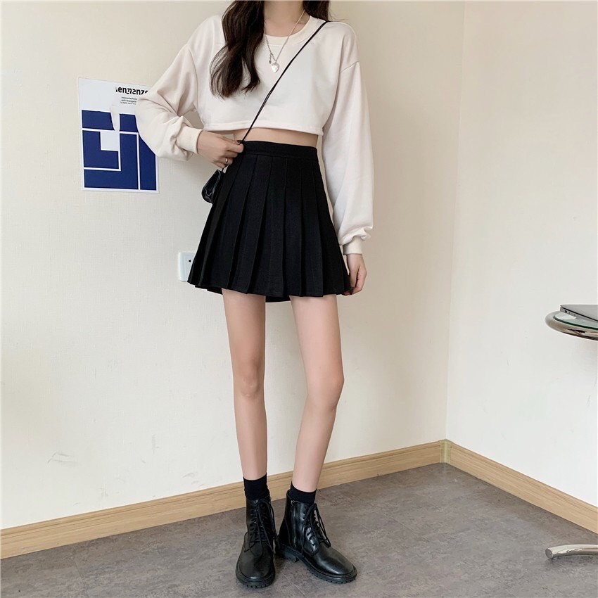 Chân váy tennis xếp li màu trắng đen xếp ly skirt cạp lưng cao ngắn chữ a phong cách ulzzang cv51