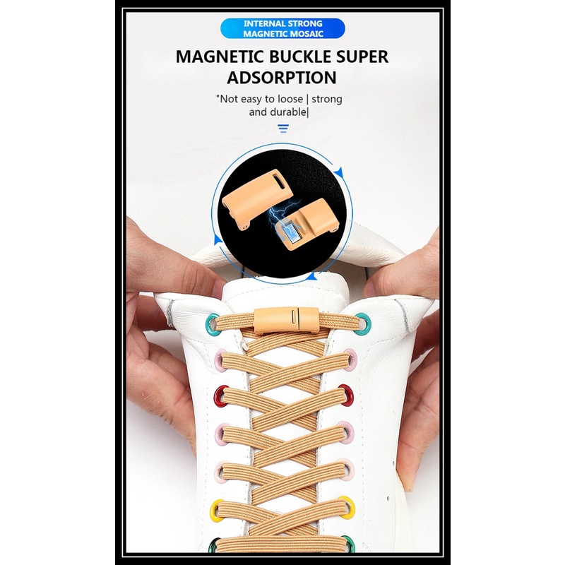 1 Cặp Dây Giày Nam Châm Co Giãn Màu Trắng/Đen