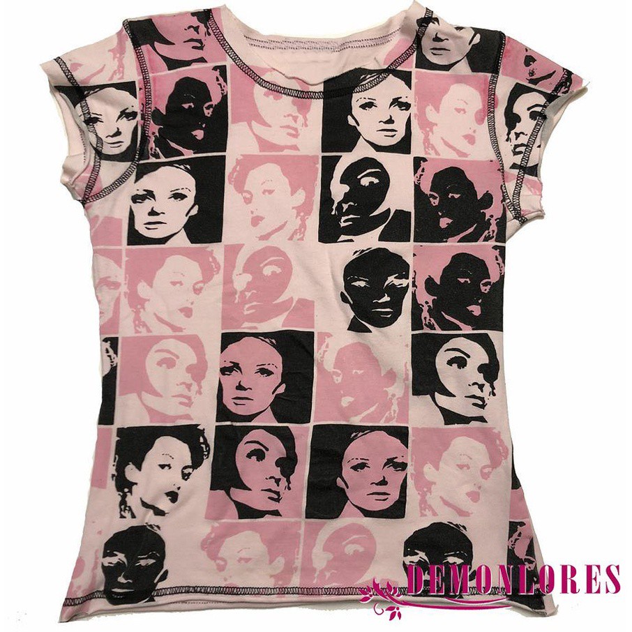 Áo thun thân ngắn yk2 in hình chân dung phong cách harajuku cổ điển thời trang mùa hè cho nữ