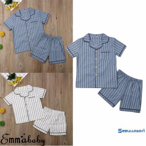 Bộ đồ ngủ pajamas ngắn tay họa tiết sọc ngang cho bé