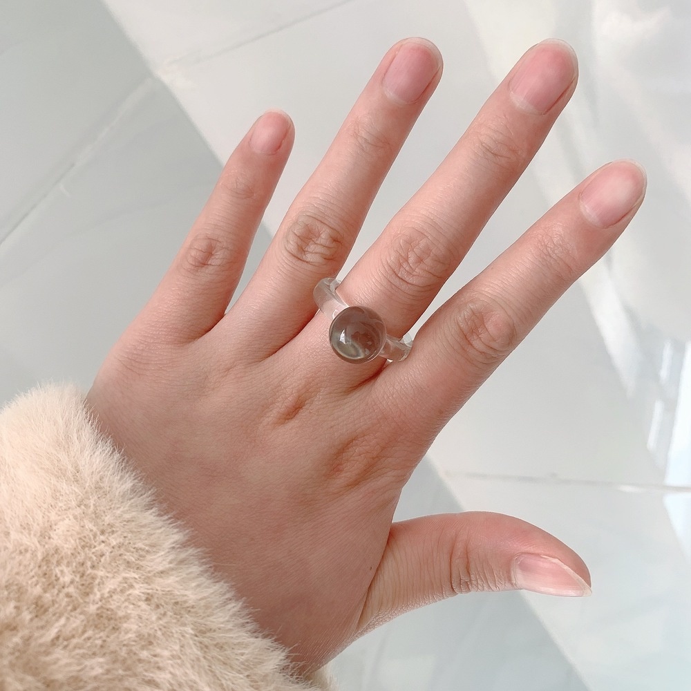 Nhẫn Resin Pha Lê Trong Suốt Hình Cầu Phong Cách Nhật Hàn Dễ Thương Thời Trang Cho Nữ