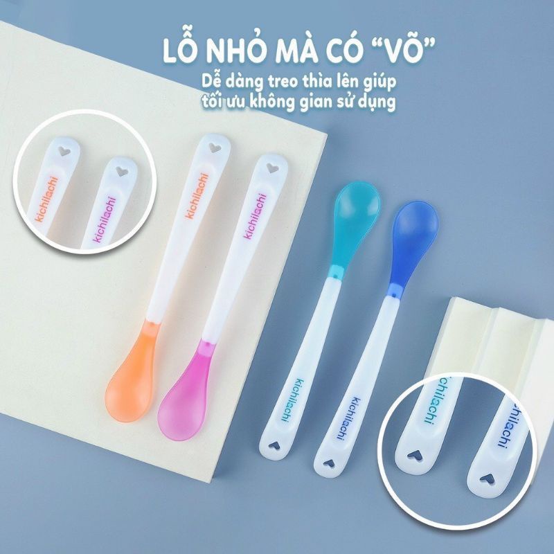 Hộp 1 Chiếc Thìa Mềm Ăn Dặm Cảm Biến Nhiệt Kichilachi