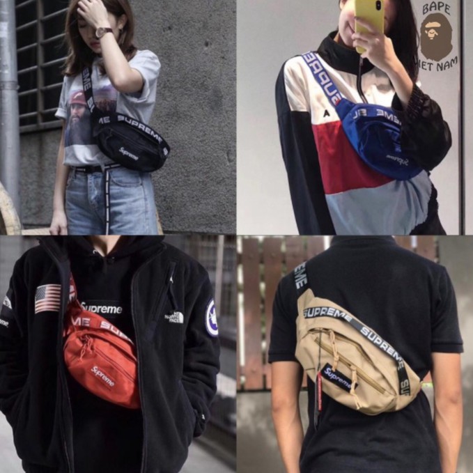 [Ảnh thật+FREESHIP] Túi Đeo Chéo Supreme, Túi Supreme Bao tử 2 màu Đen, Đỏ Waist Bags Bape VN