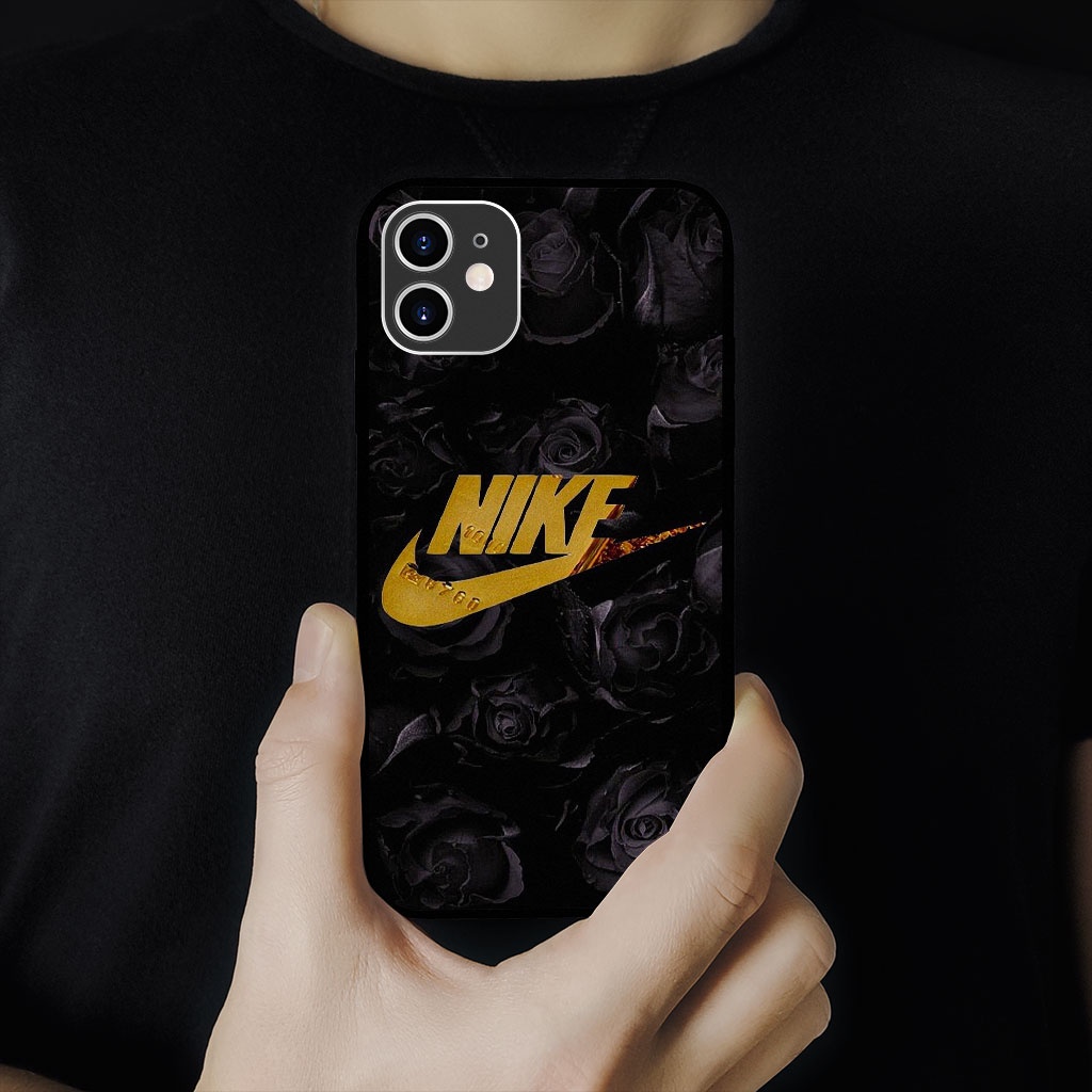 Ốp Lưng iphone NIKE ánh sáng vàng kim nền hoa hồng đen ECOMEX dòng 5 6 7 8 Plus 11 12 Pro Max X Xr SUPPOD00094