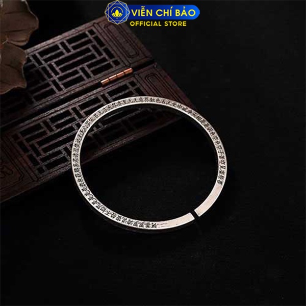 Vòng tay bạc nam nữ Bát Nhã Tâm Kinh, kiềng tay bản tròn đặc freesize bạc Thái S925 Viễn Chí Bảo L100169