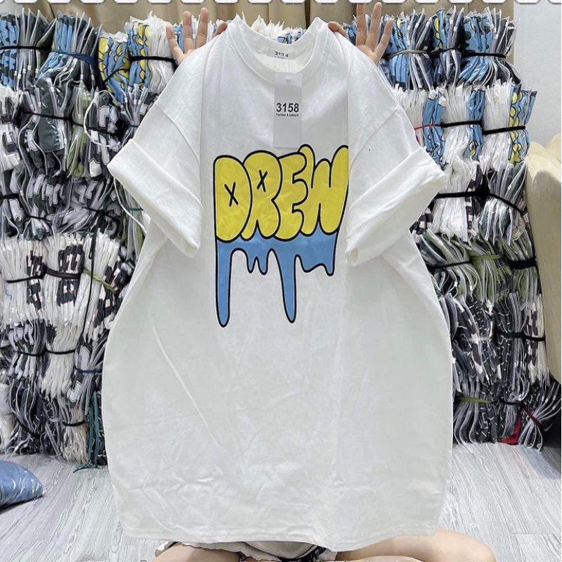 Áo Thun Cotton 3158 Nam Nữ Dáng Giấu Quần Unisex Nam Nữ Drew