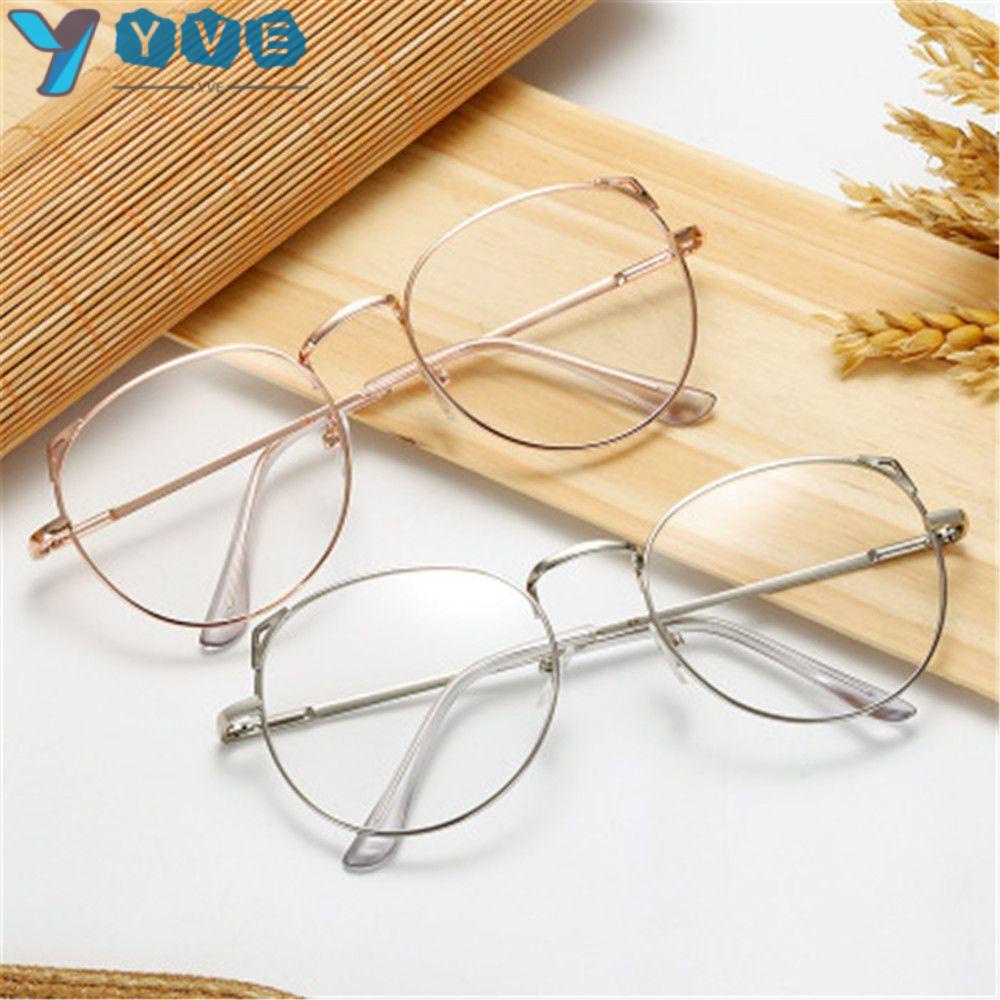 YVETTE Portable Vintage Vision Care Oversized Spectacles Metal Glasses