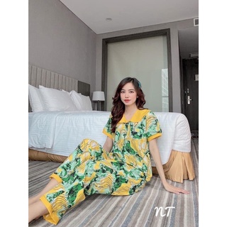 Set bộ nữ mặc nhà lụa 100D cổ sen tay ngắn ảnh chụp thật