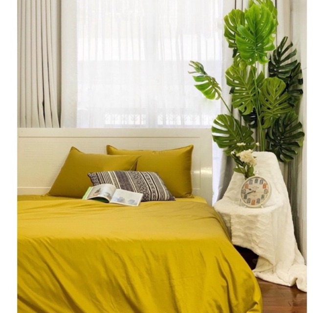 Ga gối màu trơn tencel 60s cao cấp, 1 ga trải giường bo chun kèm 2 vỏ gối nằm