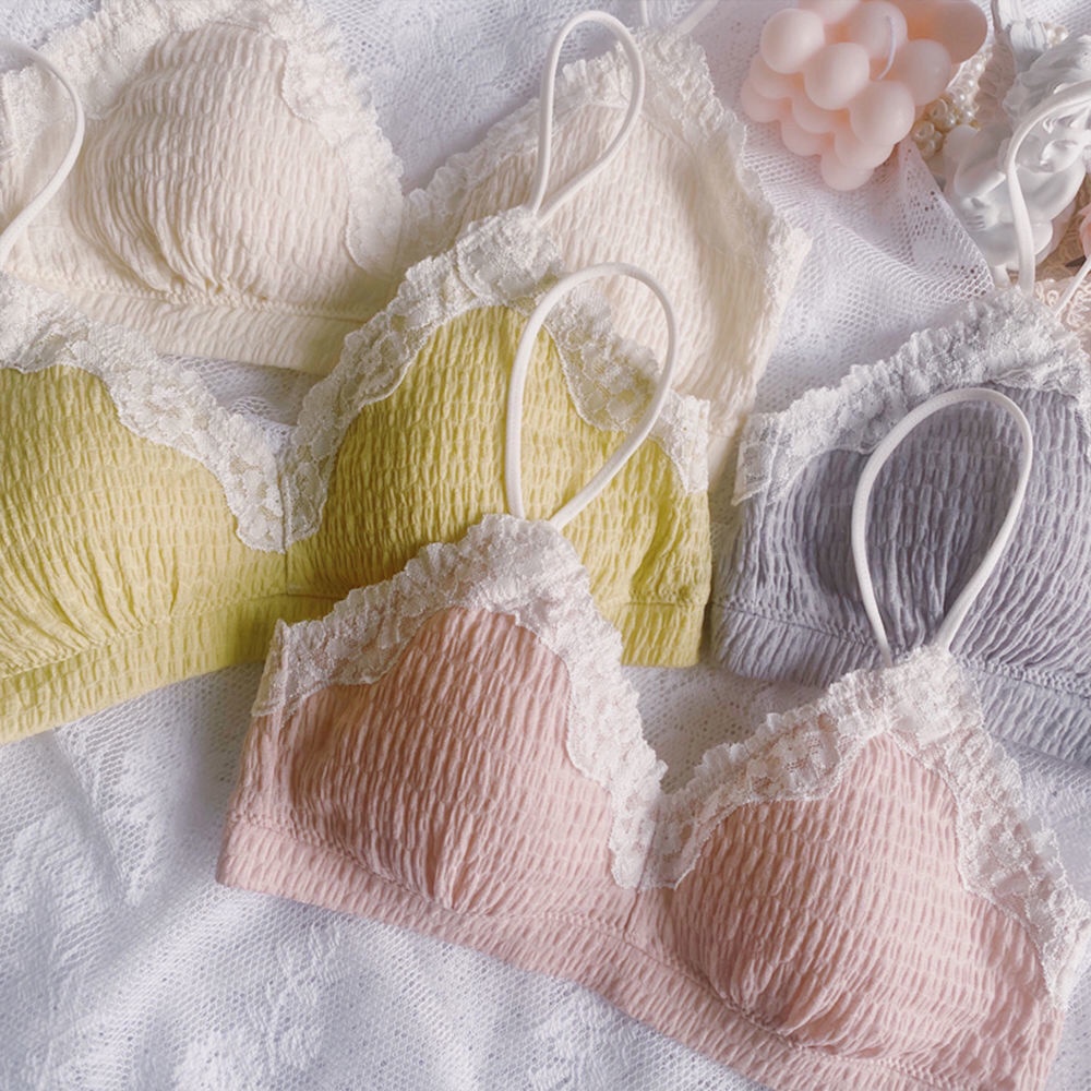 Jiashucheng Áo Ngực Tam Giác Nhỏ Màu Trơn Mỏng Không Gọng Thép Không Gọng Thép Màu Trơn Phong Cách Mới Cho Nữ Sinh