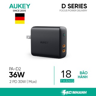 Cốc Sạc Nhanh 2 Cổng PD 36W AUKEY PA-D2, Công Nghệ Dynamic Detect - Hàng Chính Hãng