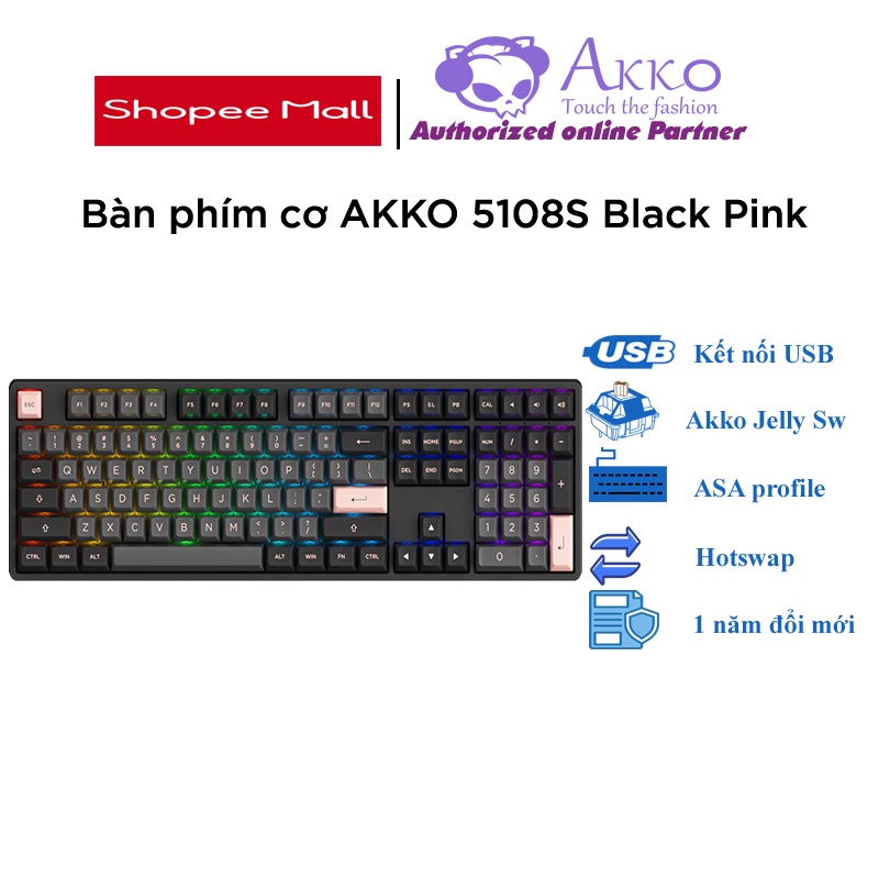 Bàn phím cơ AKKO 5108S Black Pink 