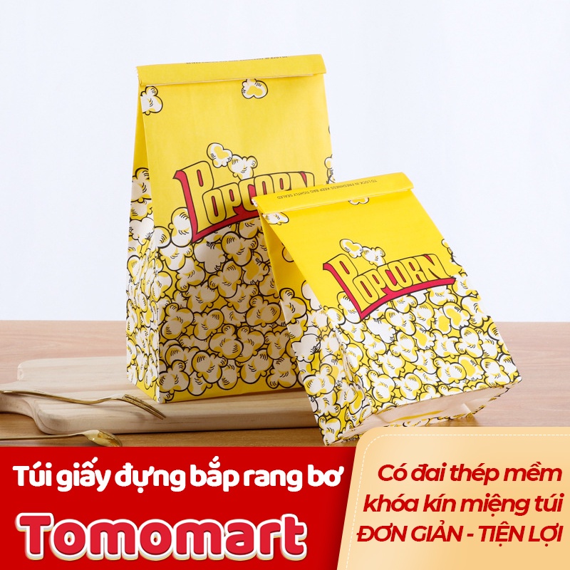 Túi giấy đựng bắp rang bơ có đai thép mềm khóa miệng chống thấm dầu tiện lợi