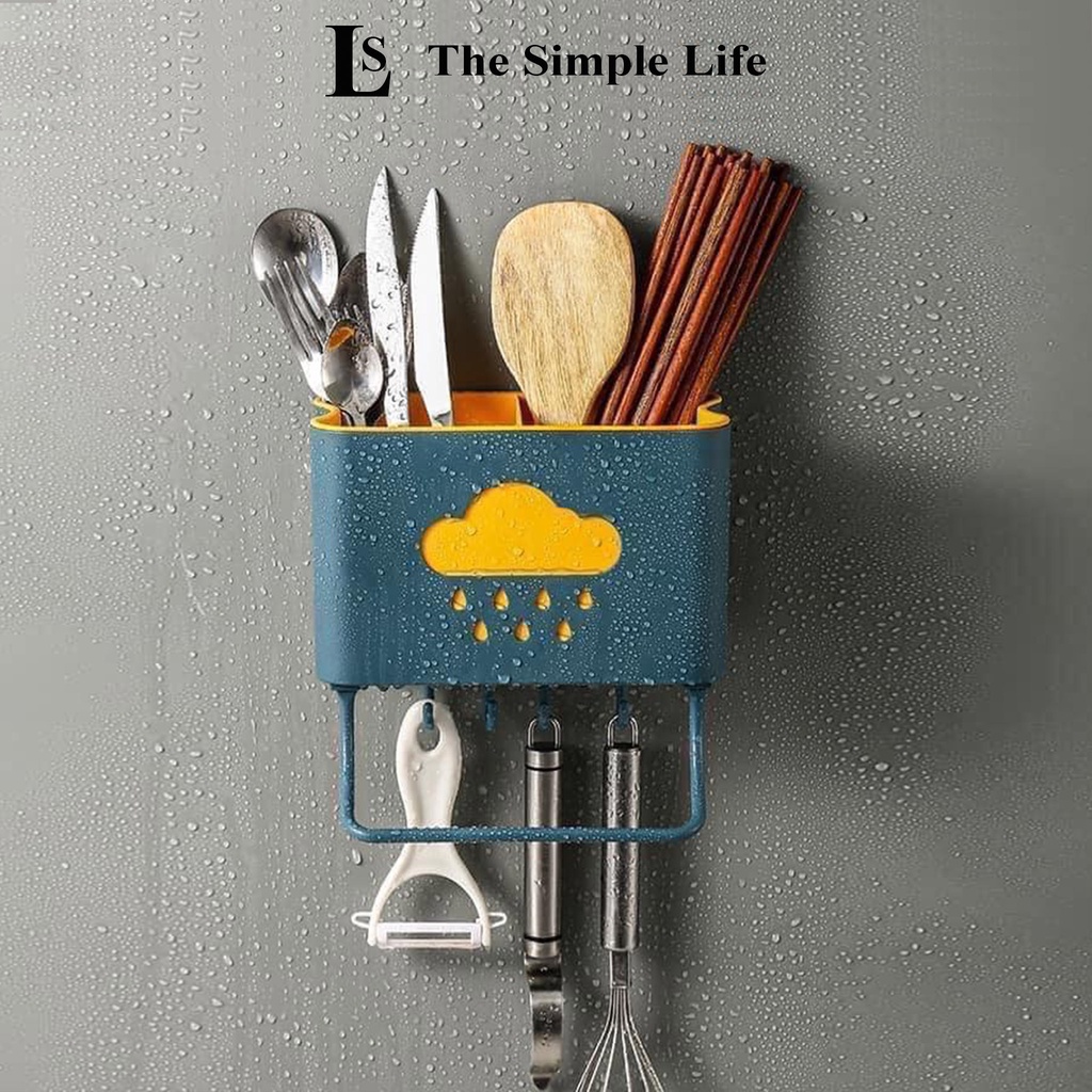 Ống đựng đũa treo tường, ống đũa nhựa dán tường 2 ngăn chắc chắn có móc treo hình mây dễ thương cao cấp [CHÍNH HÃNG]