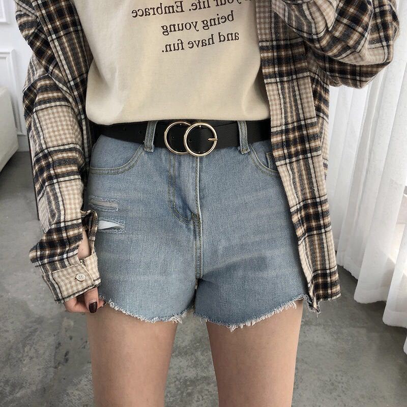 Thời Trang Thắt Lưng Da Pu Màu Trắng / Đen Khóa Tròn Cho Nữ