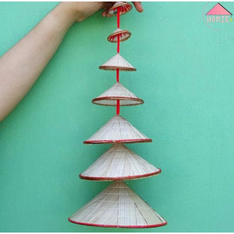 Tre tự nhiên- Dây 7 nón lá hình chuông gió treo trang trí/ nón lá xiên dây -Mây tre đan việt