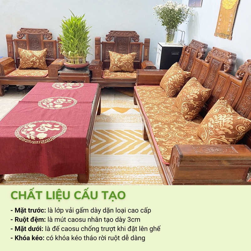 Bộ Đệm Ghế HOMIES Hoàng Gia Vải Gấm, Ruột Cao Su Đàn Hồi Cao Cấp - Nhiều Màu Lựa Chọn