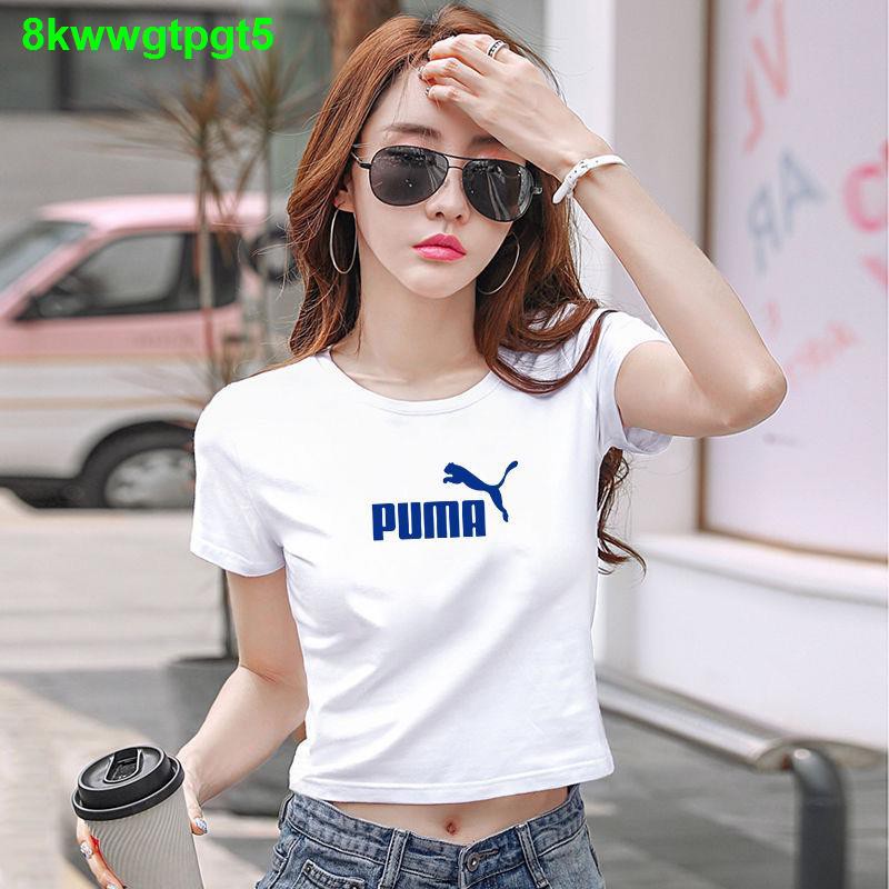 95 cotton 2021 mới ngắn- tay cắt rốn ngắn phụ nữ bó sát đầu thon gọn eo cao cổ tròn áo thun trong triều