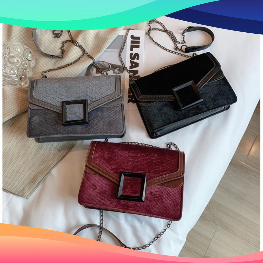 Túi xách nữ đeo chéo khóa vuông vân da rắn lót vải nhung mềm mịn siêu đẹp TX27 túi đeo vai T.xách Chip Xinh