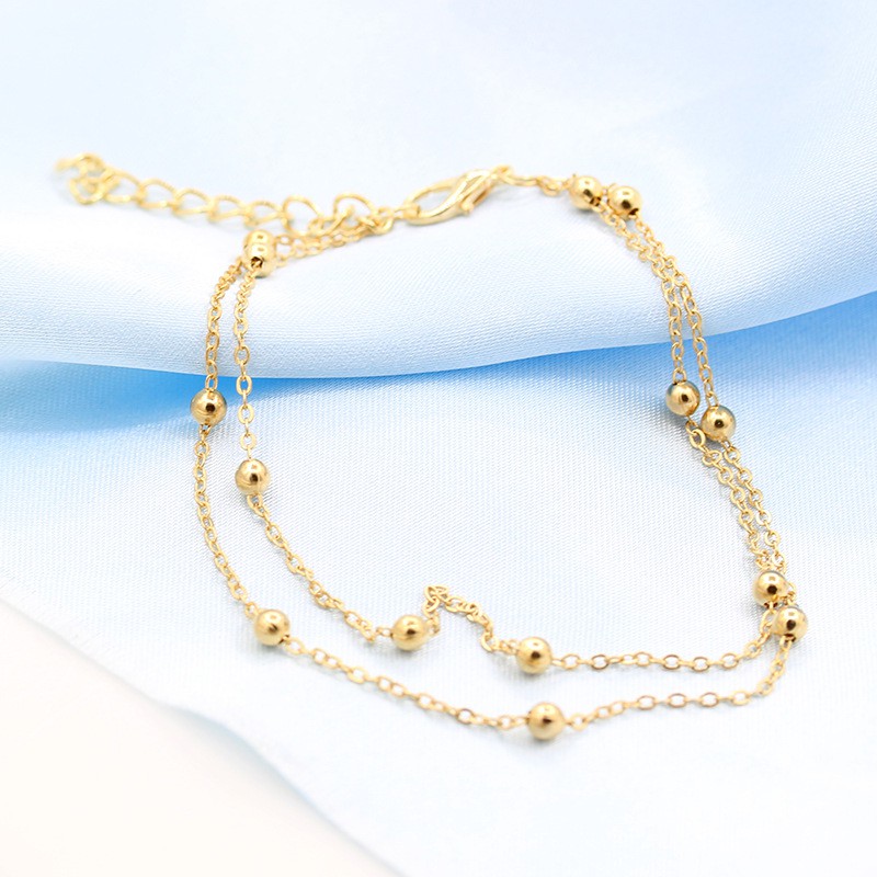 Lắc chân nữ màu Bạc , Vàng dạng chuỗi hạt được thiết kế gồm 2 dây kèm bi kim loại xinh xắn cá tính cho các bạn nữ LC-01