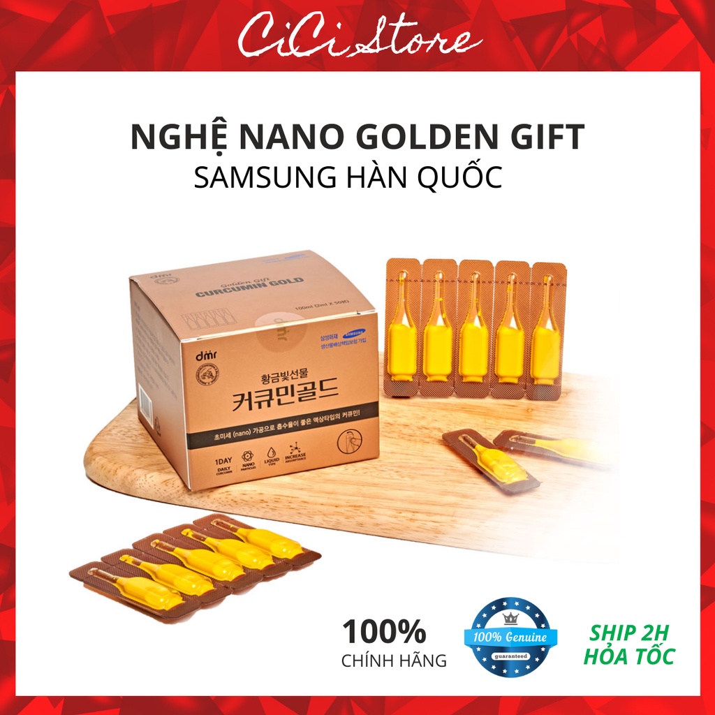 Tinh chất nghệ Nano Curcumin Hàn Quốc Golden Gift, đẹp da, tăng cường sức khỏe đề kháng, Hộp 100 ống