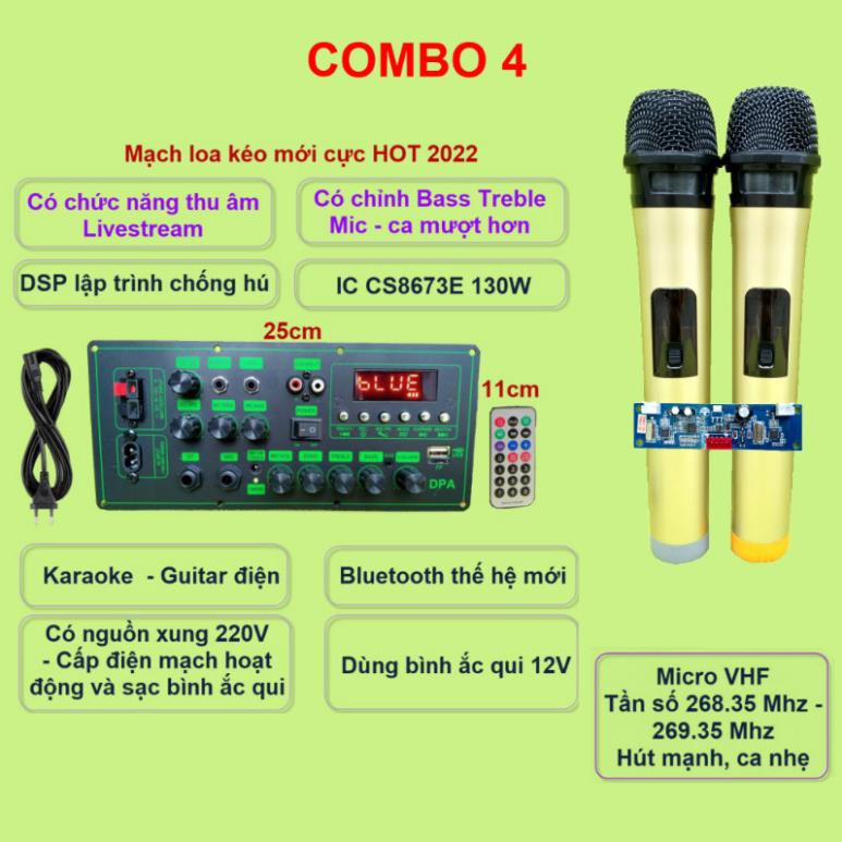 Mạch loa kéo CS8673E 130W thu âm LIVESTREAM DSP lập trình chống hú có chỉnh Bass Treble Micro nguồn xung 220V kèm micro