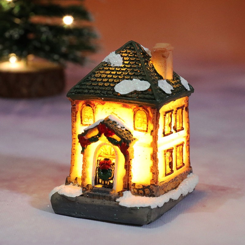 Mô Hình Ngôi Nhà Mini Bằng Nhựa Resin Màu Dạ Quang Phong Cách Châu Âu Trang Trí Giáng Sinh