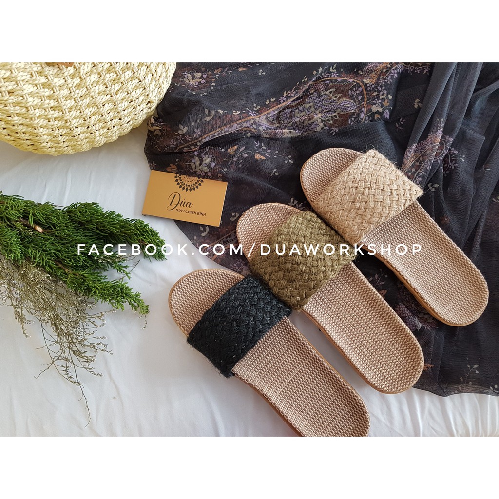 Dép Cói Quai Ngang Trơn Vintage, Dép Đi Biển, Dép Mang Trong Nhà, Dép Văn Phòng, Dép Nữ COI02