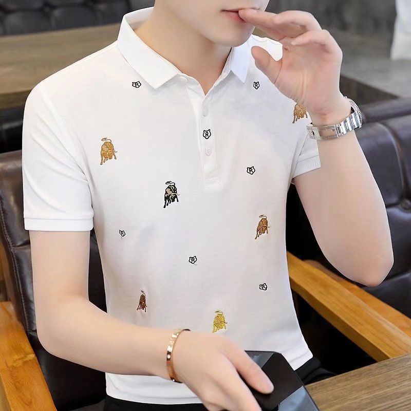 Áo Thun Polo Ngắn Tay Thêu Họa Tiết Thời Trang Mùa Hè Hàn Quốc Cho Nam