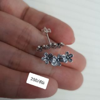 Hoa tai bạc s925 hoa 5 cánh đá