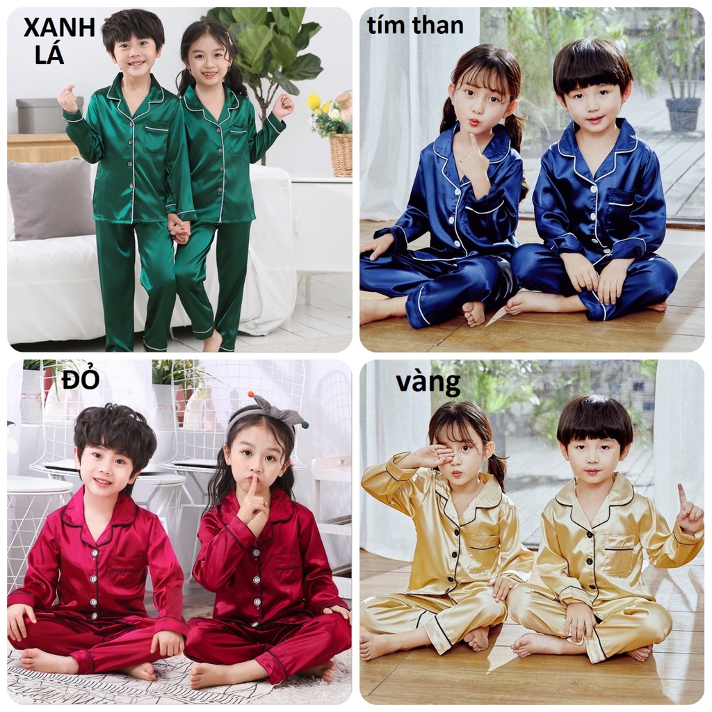 Đồ Ngủ Cho Bé, Đồ Bộ Pijama Bé Tra, Bộ Pijama Cho Bé Gái Chất Lụa 5 Màu Cực Yêu Cho Bé Từ 8kg - 20kg