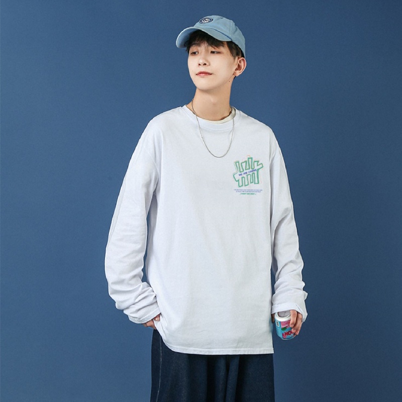 Áo thun tay dài dáng rộng in chữ graffiti phong cách Hàn Quốc thời trang cho nam size M-5XL