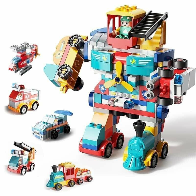 Đồ Chơi Xếp Hình Lego Duplo 195pcs  Lắp Ghép Robot, Oto, Máy Bay,Tàu Hỏa, Xe Cứu Thương Cho Bé [Hàng Loại 1]