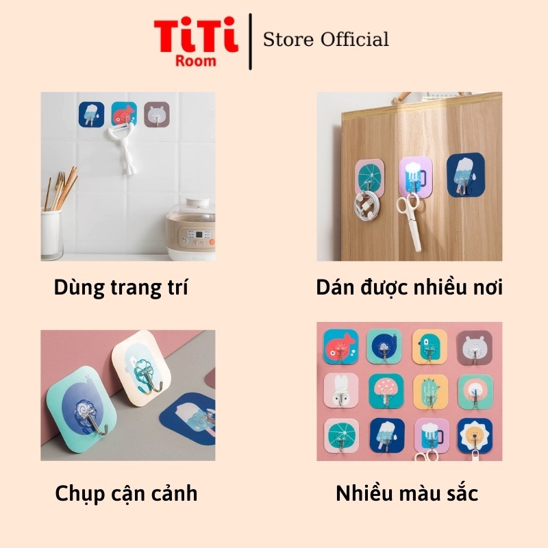 Móc dán tường chịu lực siêu dính nhiều màu dễ thương phù hợp dán bề mặt nhẵn trong nhà TiTi Room