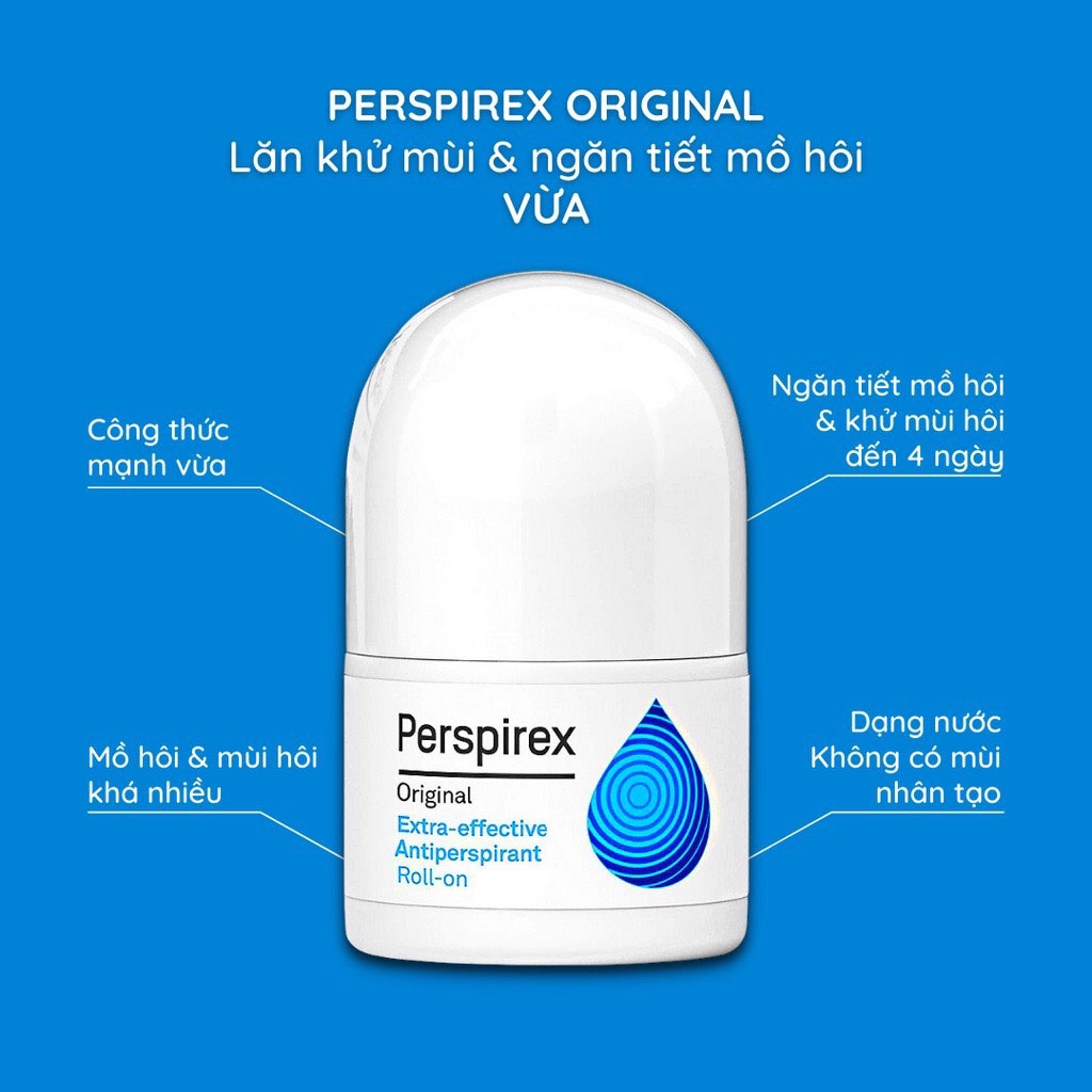 Lăn khử mùi Perspirex, lăn nách ngăn tiết mồ hôi hiệu quả khử mùi hôi triệt để dùng cho mọi loại da 20 ml