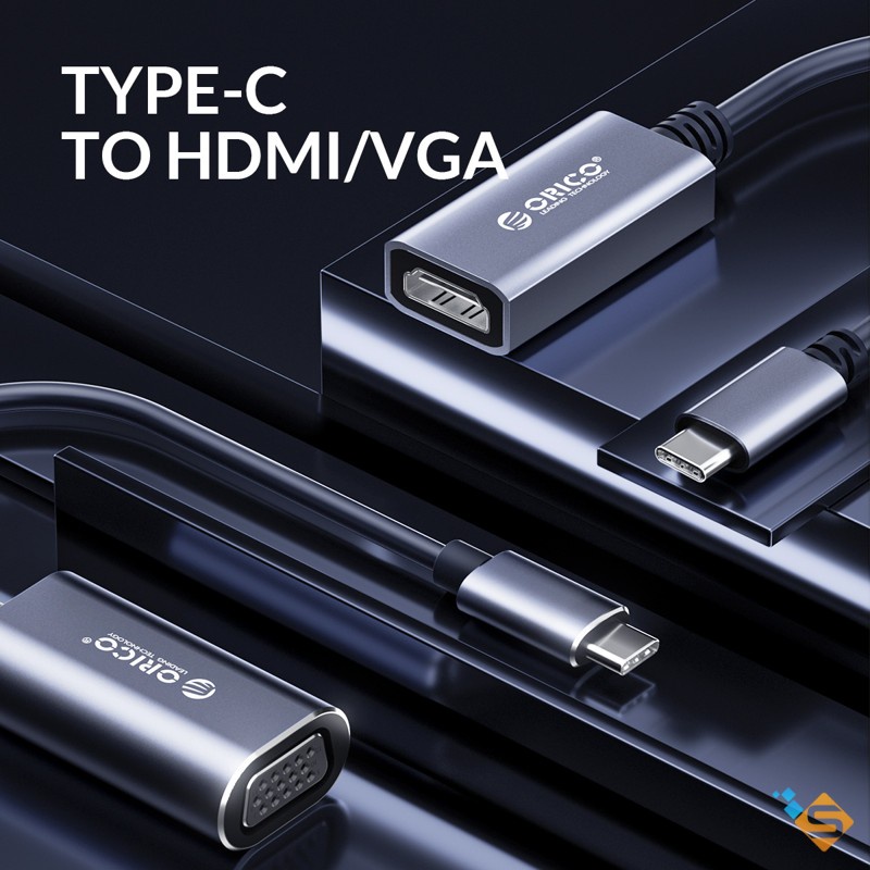 Cáp Chuyển Đổi Type-C sang VGA HDMI 4K 1080P ORICO Dùng Cho MacBook PC Laptop Mobile - Bảo Hành Chính Hãng 1 Năm