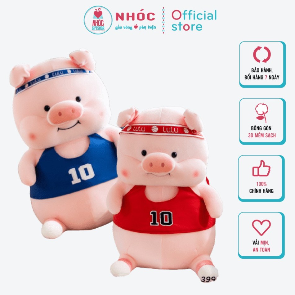 Thú Bông Heo Lulu Mặc Áo Số 10 Lông Mịn Ngồi 2 Màu (Xanh - Đỏ) - NHÓC