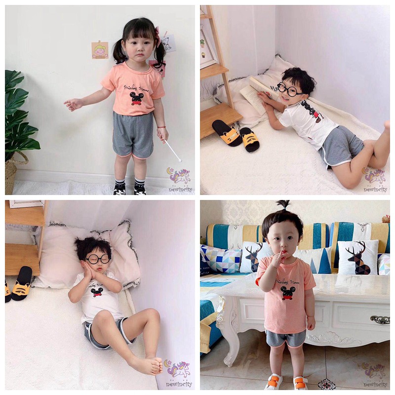 Áo Thun Tay Ngắn Và Quần Đùi In Hình Chuột Mickey Đáng Yêu Cho Bé