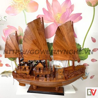 Mô hình tàu thuyền gỗ trang trí phong thủy thuận buồm xuôi gió -Tàu gỗ Hạ Long rồng - Chiều dài 60cm - Gỗ Hương tự nhiên